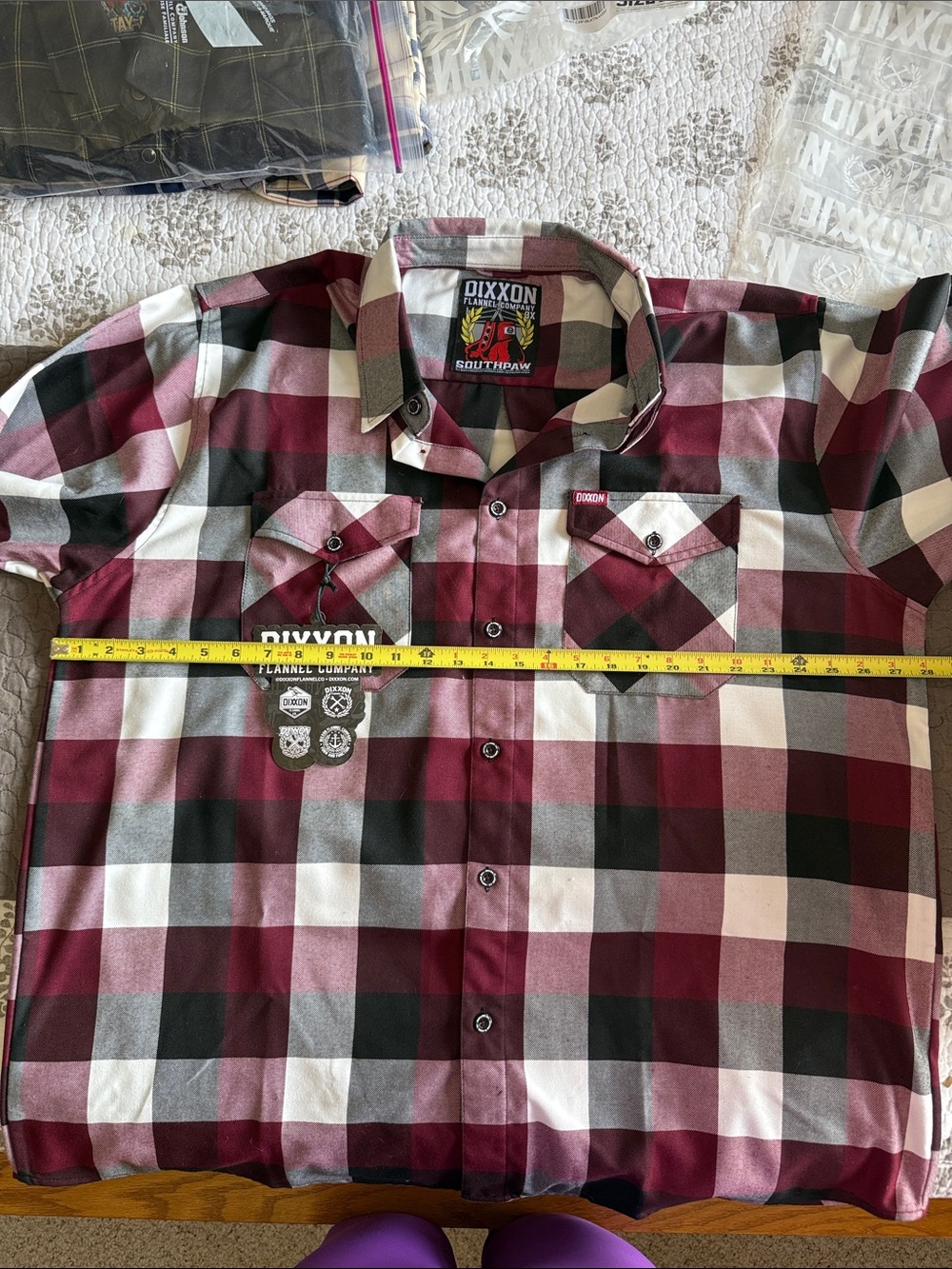 DIXXON “Southpaw”Burgundy and White Plaid Flannel Button-Down Shirt - Picture 4 of 5